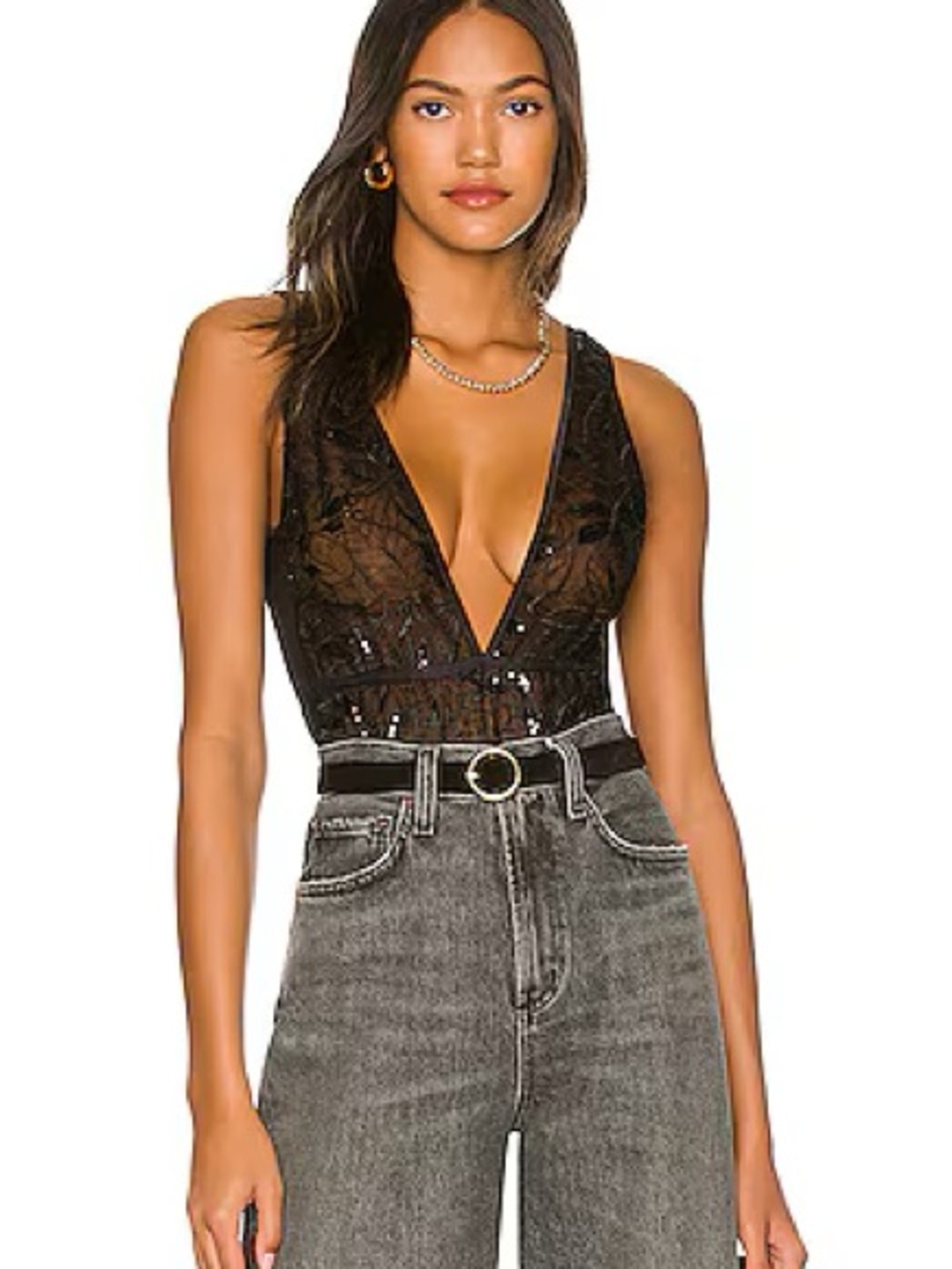 Bluebella Black Sheer Lace Deep V Bodysuit
